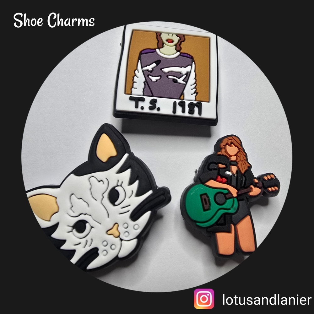 Shoe Charms Set with Cat and Guitar Designs